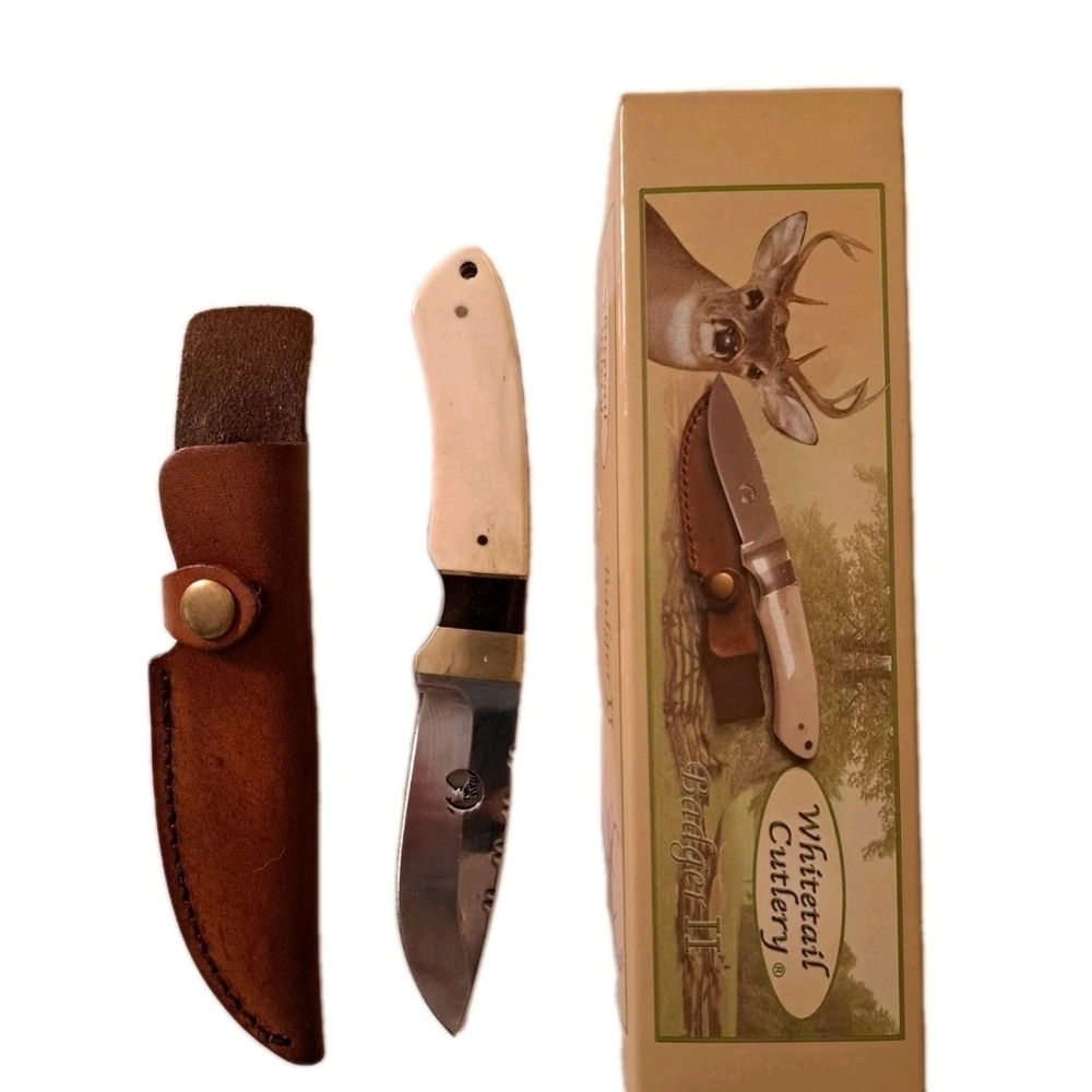 Nib WHITETAIL CUTLERY 8 1/2" BONE HANDLE Knife BLADE440 SS BLADE LE SH 25-Cb33